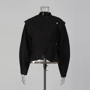 Stand-Collar Balloon-Sleeve Jacket
