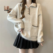 Contrast-Trim Collared Sweater