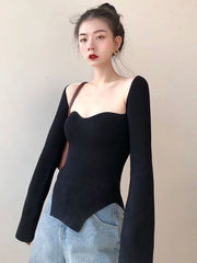 Sweetheart-Neck Long-Sleeve Sweater