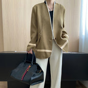 Contrast-Trim Open-Front Jacket