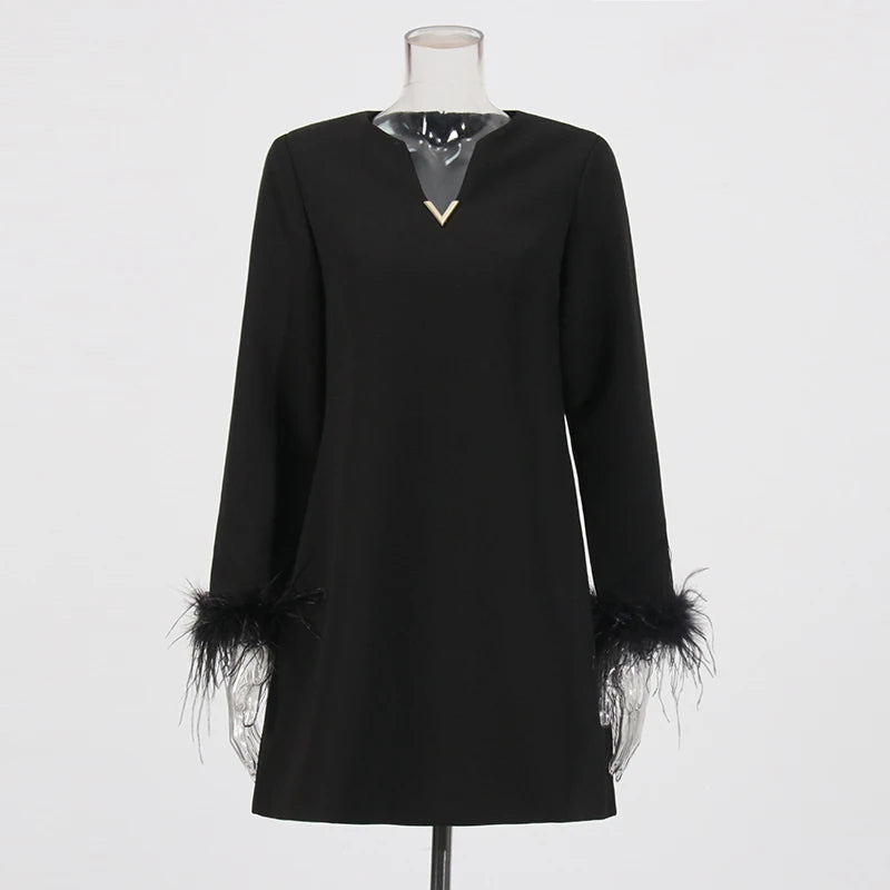 Fringed-Cuff Long-Sleeve Mini Dress