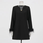 Fringed-Cuff Long-Sleeve Mini Dress
