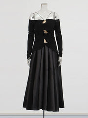 Off-Shoulder Full-Skirt Dress