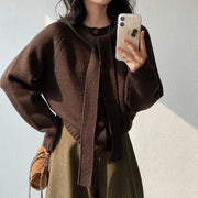 Bow-Neck Hooded Button Cardigan