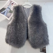 Shaggy Cropped Open-Front Vest