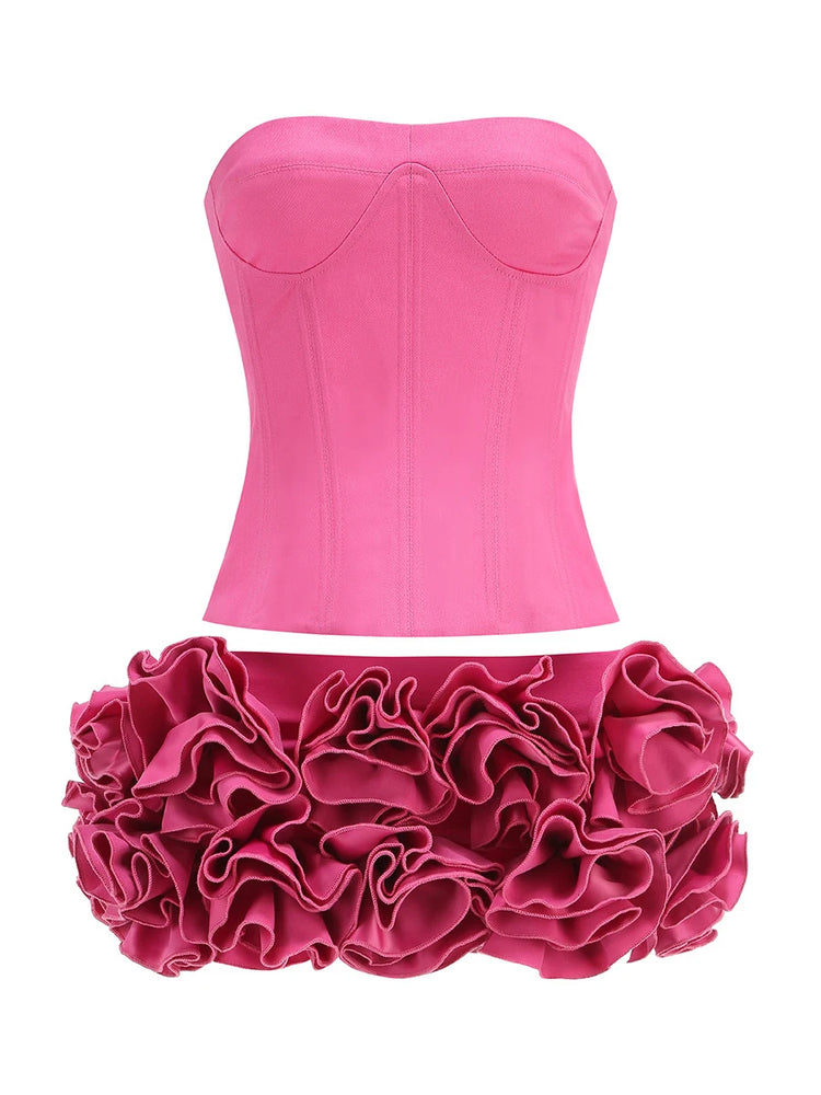 Strapless Top and Rosette Skirt Set