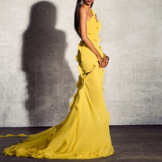 Asymmetric Ruffle Slit Long Dress