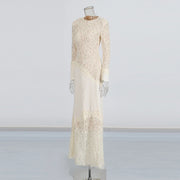 Floral-Lace Long-Sleeve Long Dress