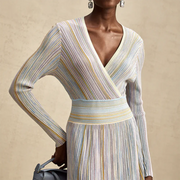 Striped V-Neck Long-Sleeve Dress