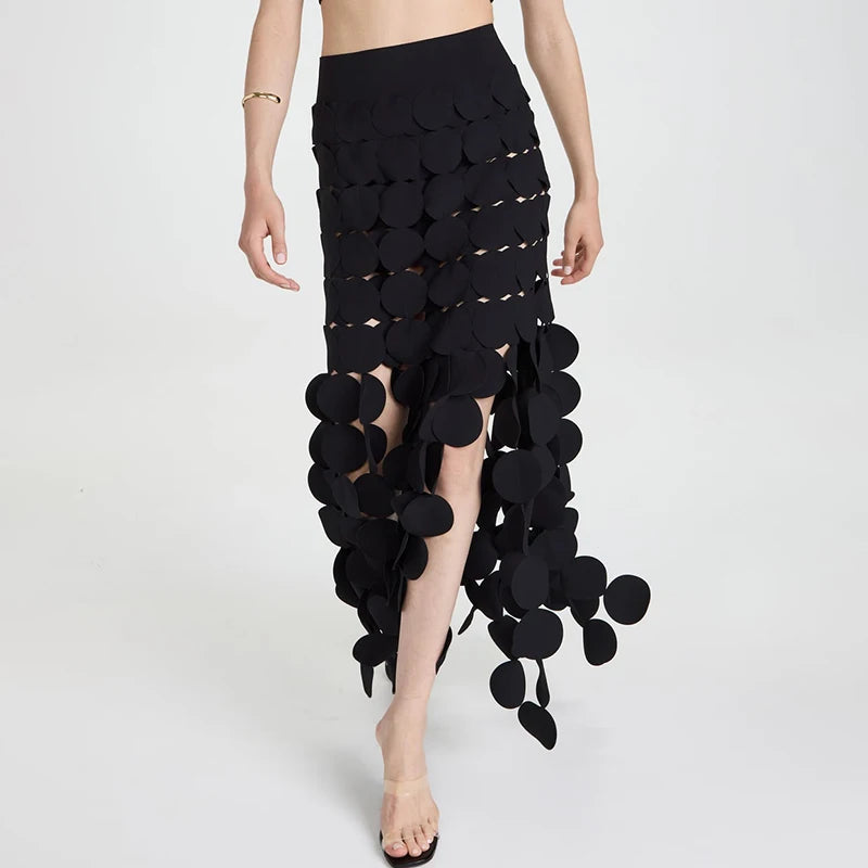 Disc-Trim Cutout Long Skirt