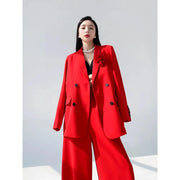 Double-Breasted Blazer and Wide-Leg Pants Set