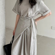 Tie-Waist Short-Sleeve Dress