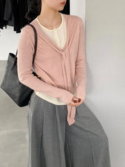 Layered-Look Tie-Front Sweater
