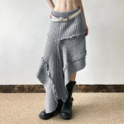 Ribbed Asymmetric Panel Skirt
