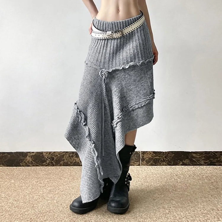 Ribbed Asymmetric Panel Skirt
