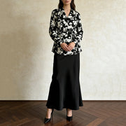 TWOTWINSTYLE Printing Elegant Two Piece Sets for Women V Neck Long Sleeves Tunic Spliced Lace Up Top High Waist Skirt Set Female