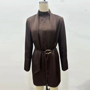 High-Neck Long-Sleeve Mini Dress