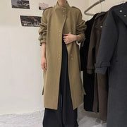 Stand-Collar Longline Button Coat