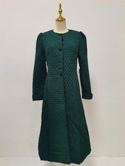 Quilted Button-Front Long Coat