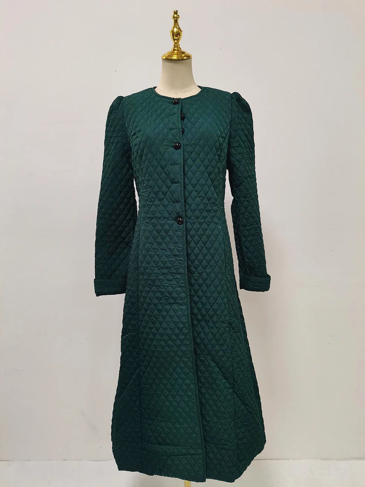 Quilted Button-Front Long Coat