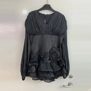 Rosette Ruffled Mini Dress