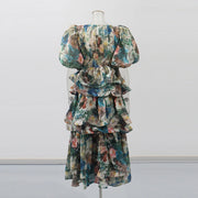 Floral Puff-Sleeve Tiered Dress