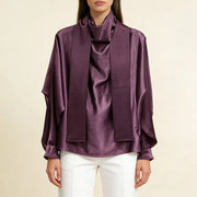 Glossy Tie-Neck Blouse