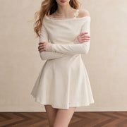 Asymmetric-Neck Draped Mini Dress