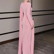 Ruched Long-Sleeve Long Dress