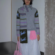 Patterned-Sleeve Turtleneck Sweater