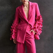 Ruffle-Sleeve Single-Button Blazer
