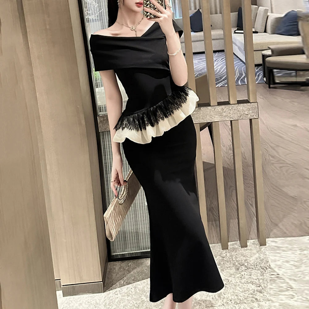 Off-Shoulder Ruffle-Waist Dress