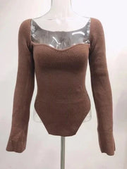 Sweetheart-Neck Long-Sleeve Sweater