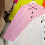 Embellished-Placket Longline Shirt