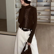 Lace-Up Sheer-Panel High-Neck Top
