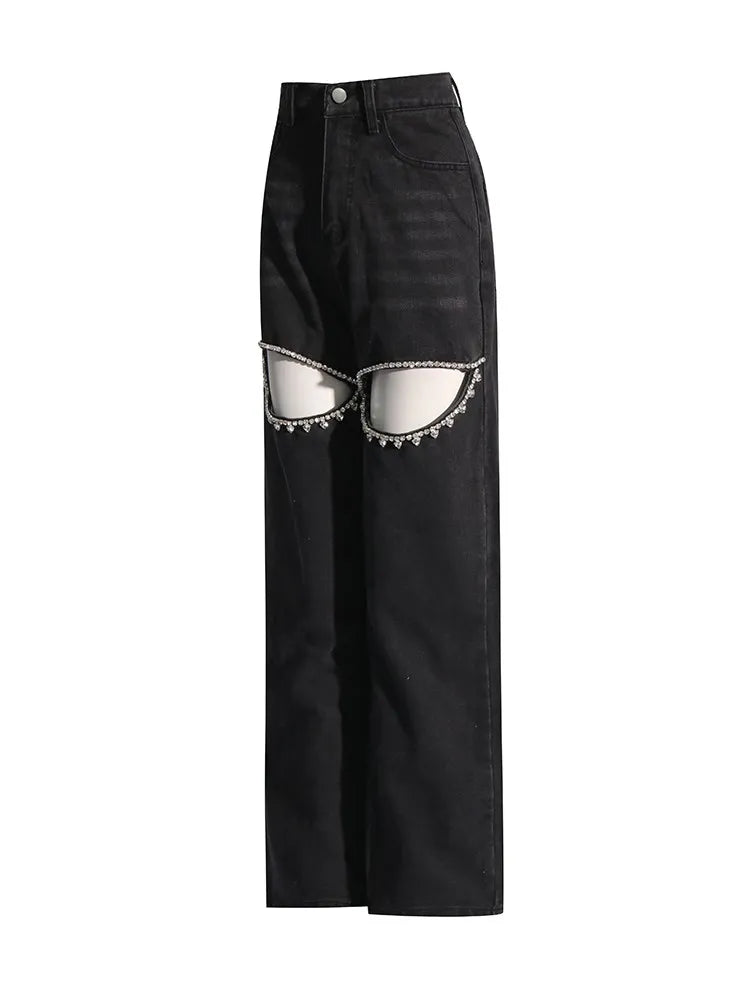Embellished Cutout Wide-Leg Jeans