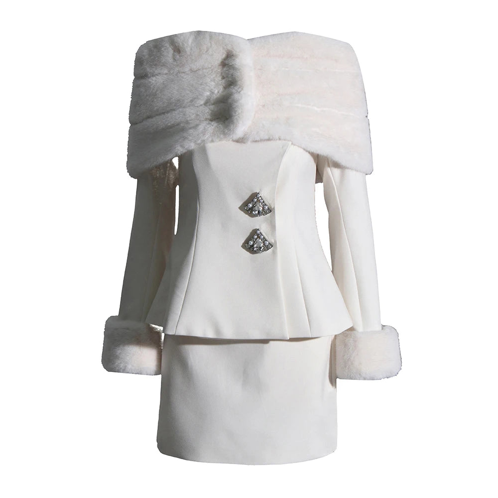 Off-Shoulder Jacket and Mini Skirt Set