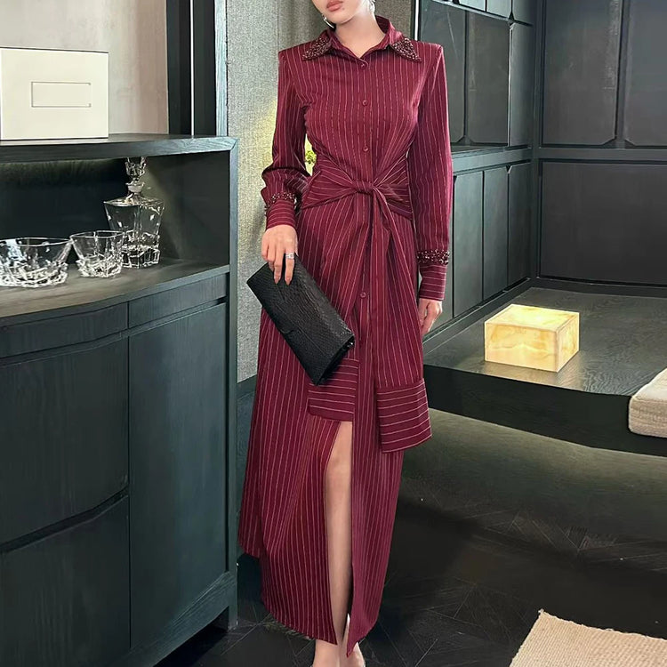 Striped Twist-Front Shirt Dress