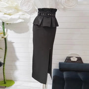 Peplum-Waist Split-Front Skirt