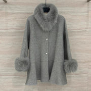 Fluffy-Trim Flared Coat