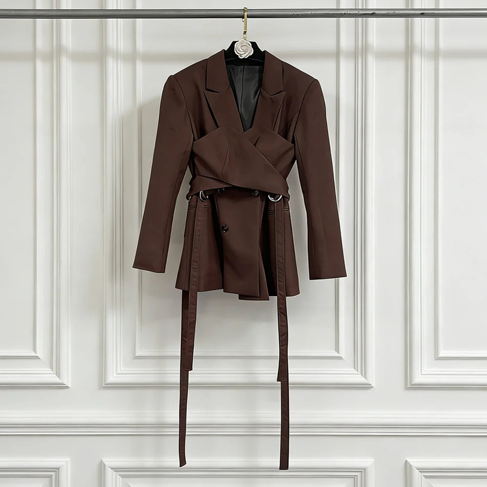 Double-Breasted Wrap-Detail Blazer