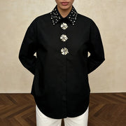 Embellished-Collar Longline Shirt
