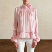 Rosette High-Neck Blouse