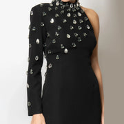 Embellished One-Sleeve Split-Hem Dress