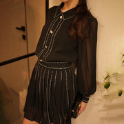 Embellished Pleated Shirt Dress
