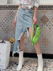 Frayed Asymmetric-Hem Skirt
