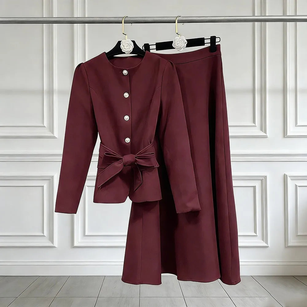 Button Jacket and Long Skirt Set