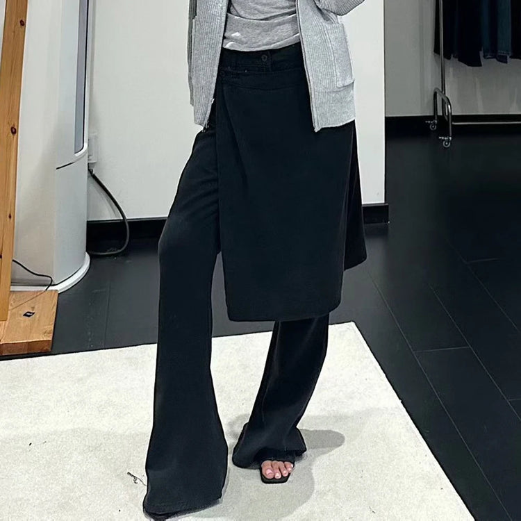 Wrap-Overlay Flared Pants