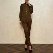 TWOTWINSTYLE Solid Spliced Buttons Two Piece Set Female Lapel Long Sleeve Shirt Casual Lazy Women's Trousers Set Autumn Fashion