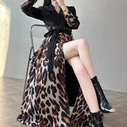 Leopard-Panel Longline Coat